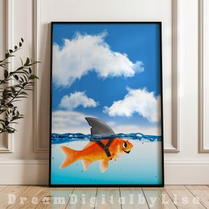 Goudvis haai grappig printontwerp, goudvis afdrukbaar cadeau, leuke visprint, moderne muurkunst, downloadbare print, INSTANT DIGITALE DOWNLOAD