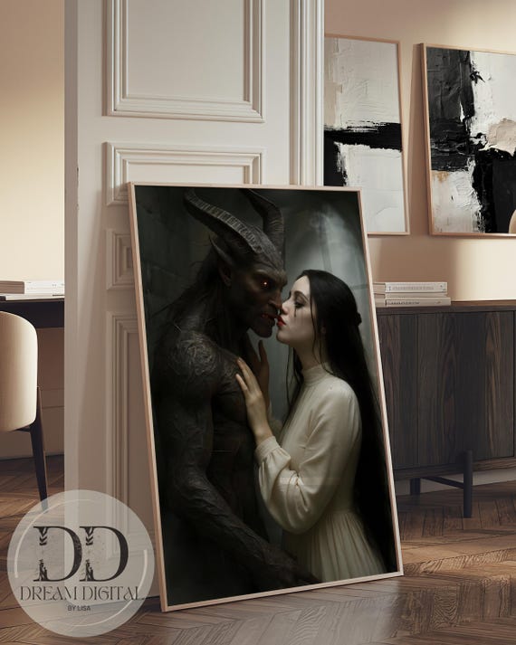 Macabre Wall Art: Gothic Demon Romance Art Print, Dark Fantasy Demons (Digital Download)