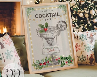 Christmas Cocktails Print Home Bar Sign Alcohol Prints Xmas Decor Christmas Party Sign Modern Art Digital Prints INSTANT DIGITAL DOWNLOAD