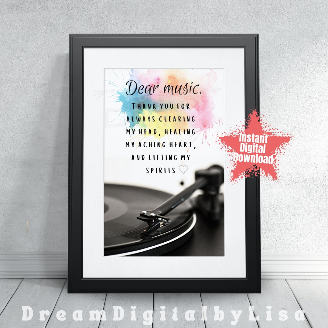 Music Wall Art, Printable Quote Wall Art, Dear Music Poster, Music Room