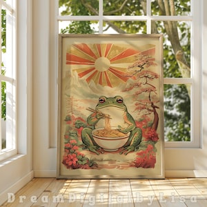 Vintage Japanese Frog Ramen Poster Ramen Noodles Wall Art Quirky Kitchen Print Japanese Kitchen Art Eating Ramen Food Print DIGITAL DOWNLOAD