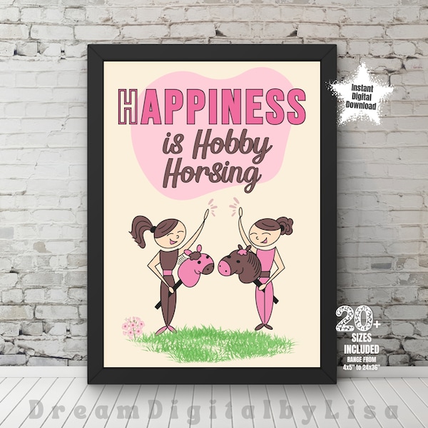 Hobby Horsing Print, Equestrian Prints, Horse Lovers Gifts, Horse Jumping, Stick Horses, Childs Bedroom Decor, INSTANT DIGITAL DOWNLOAD