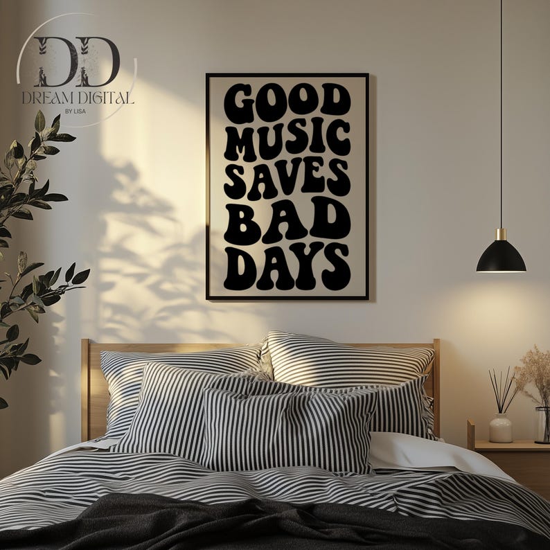 Retro Typography Music Quote Poster Bold Wall Art for Music Lovers Minimalist Beige Printable Decor Good Music Saves Bad Days DIGITAL PRINTS image 6