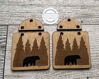 Bear in Nature Dangle Earring SVG Digital File,  Laser Machine Earring SVG digital file, Bear in Forest digital SVG cut file laser machines