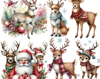 Watercolor Reindeer Clipart | Painted Reindeer, Winter Clipart, Christmas Illustrations | PNG Graphics | Instant Download for Commercial Use