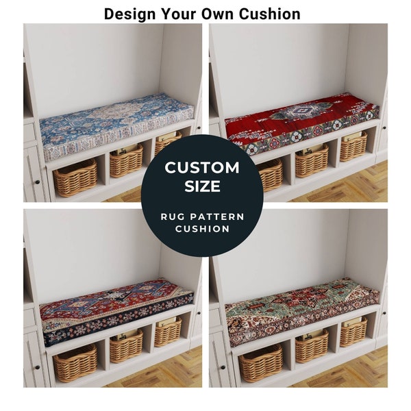 Custom Bench Rug Pattern Cushion, Window Seat Cushions , Replacement Cushions, Reading Nook Cushions, Daybed Cover, Floor Cushion