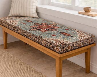 Cojín de banco Kilim personalizado: cojín de asiento con patrón de alfombra de 5 cm de grosor, duradero, cómodo y de fácil cuidado.