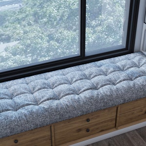 Linen Custom Size French Cushion, Custom Window Cushion, Daybed Cushion, Grey Linen Cushion, Reading Nook Cushion, Tufted Cushion