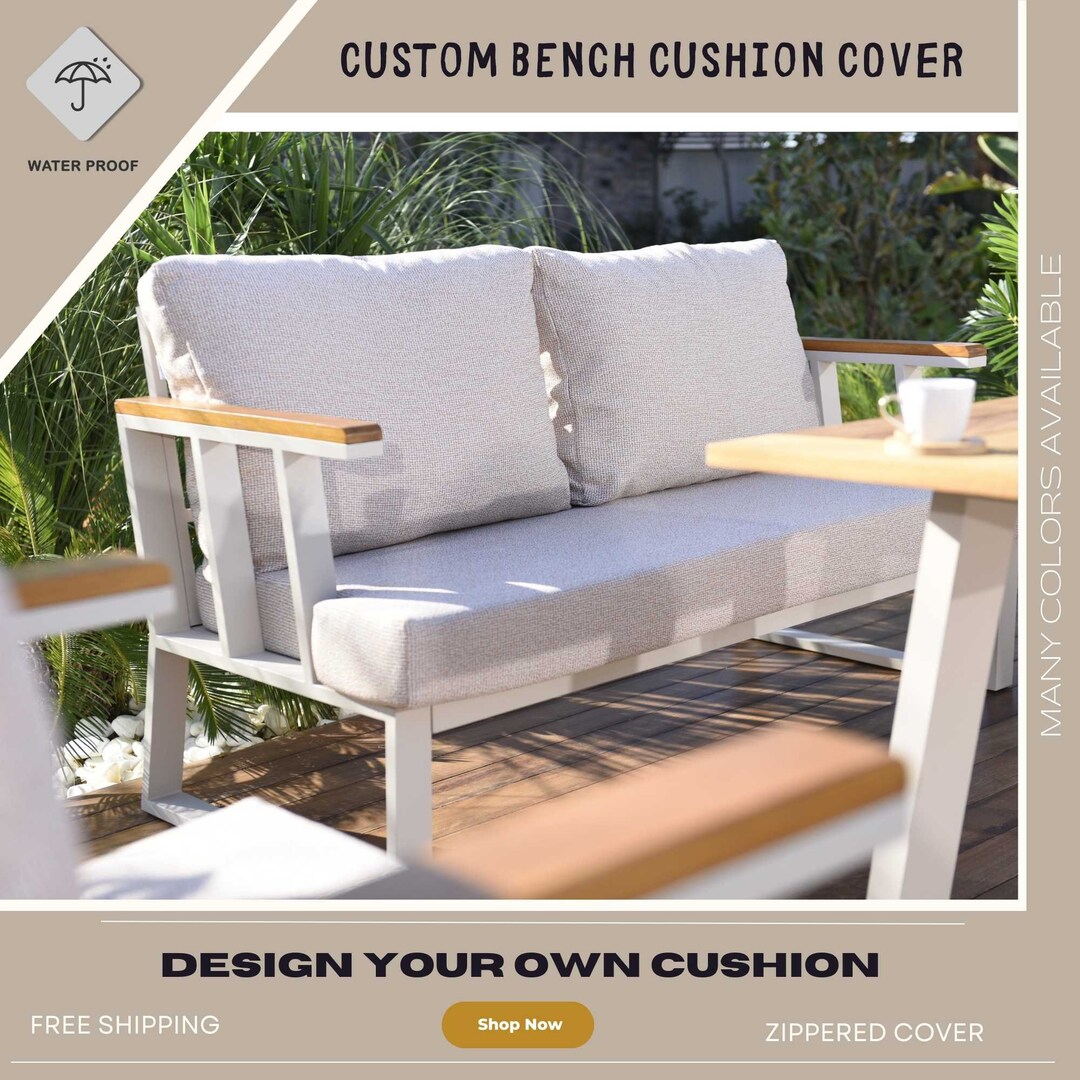 Custom Bench Cushion Cover, Replacement Cushion, Waterproof Garden