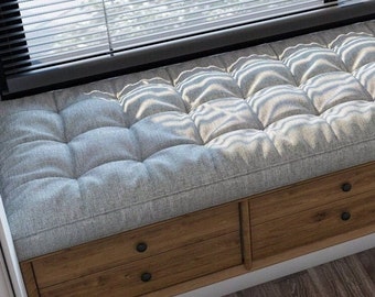 Linen Custom Size Window Seat Cushion, Custom French Style Cushion, Daybed Cushion, Floor Cushion, Reading Nook Cushion,