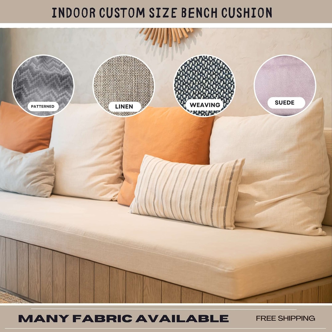 4 Thick Custom Bench Cushions With Foam, Indoor Bench Cushion, Replacement Cushions, Window Seat