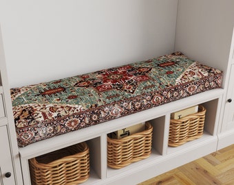 3" Thick Custom Bench Cushion – Turkish Rug Style, Boho Window Seat Pad, Handmade Replacement Daybed Cushion