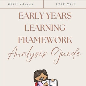 Peut inclure: Une illustration de dessin animé d'une enseignante lisant un livre à un groupe d'enfants. Le texte sur la page indique "Early Years Learning Framework Analysis Guide".