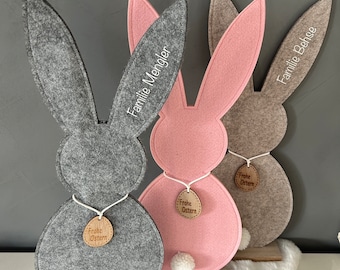 Felt Easter Bunny Easter Decoration Grey Pink Beige Personalized Gifts Decoration Bunny Felt Bunny Easter Name MamiLilu