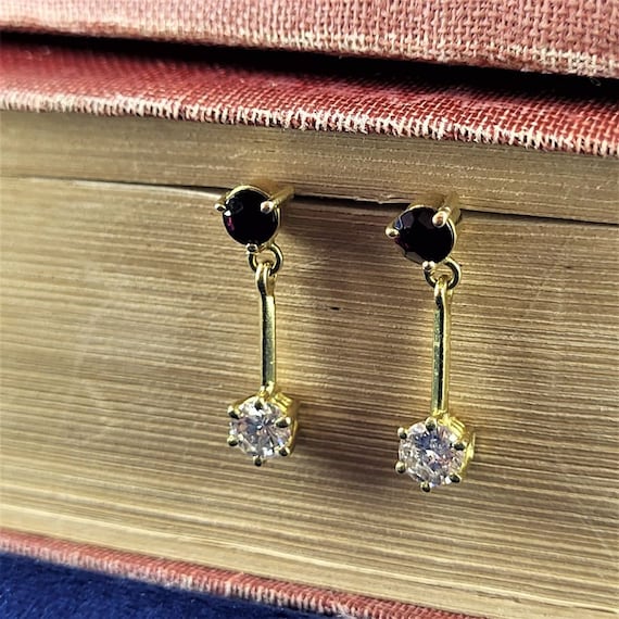 18ct Gold Diamond and Garnet Drop Earrings - image 1