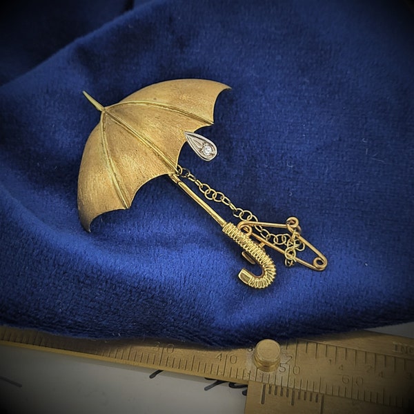 18ct Gold Mappin & Webb Diamond Umbrella Brooch