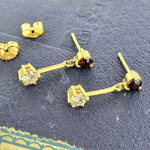 18ct Gold Diamond and Garnet Drop Earrings - image 4