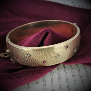 9ct Victorian Ruby & Seed Pearl Bangle from 1859!