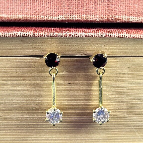 18ct Gold Diamond and Garnet Drop Earrings - image 3