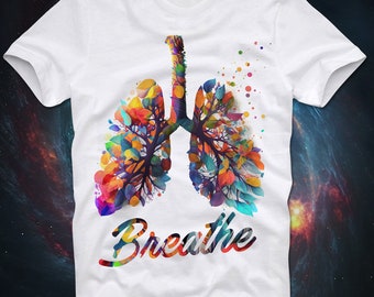 T-Shirt Watercolor Lungs Spiritual Breathe Tree Of Life Hamsa Esoteric Yoga Hand Fatima om Meditation Consicious