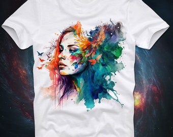 T-Shirt Watercolor Colorful Psychedelic Trioppy Girl Spiritual Tree Of Life Hamsa Esoteric Yoga Hand Fatima om Meditation Consicious