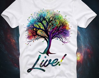 T-Shirt Watercolor Live Spiritual Tree Of Life Hamsa Esoteric Yoga Hand Fatima om Meditation Consicious