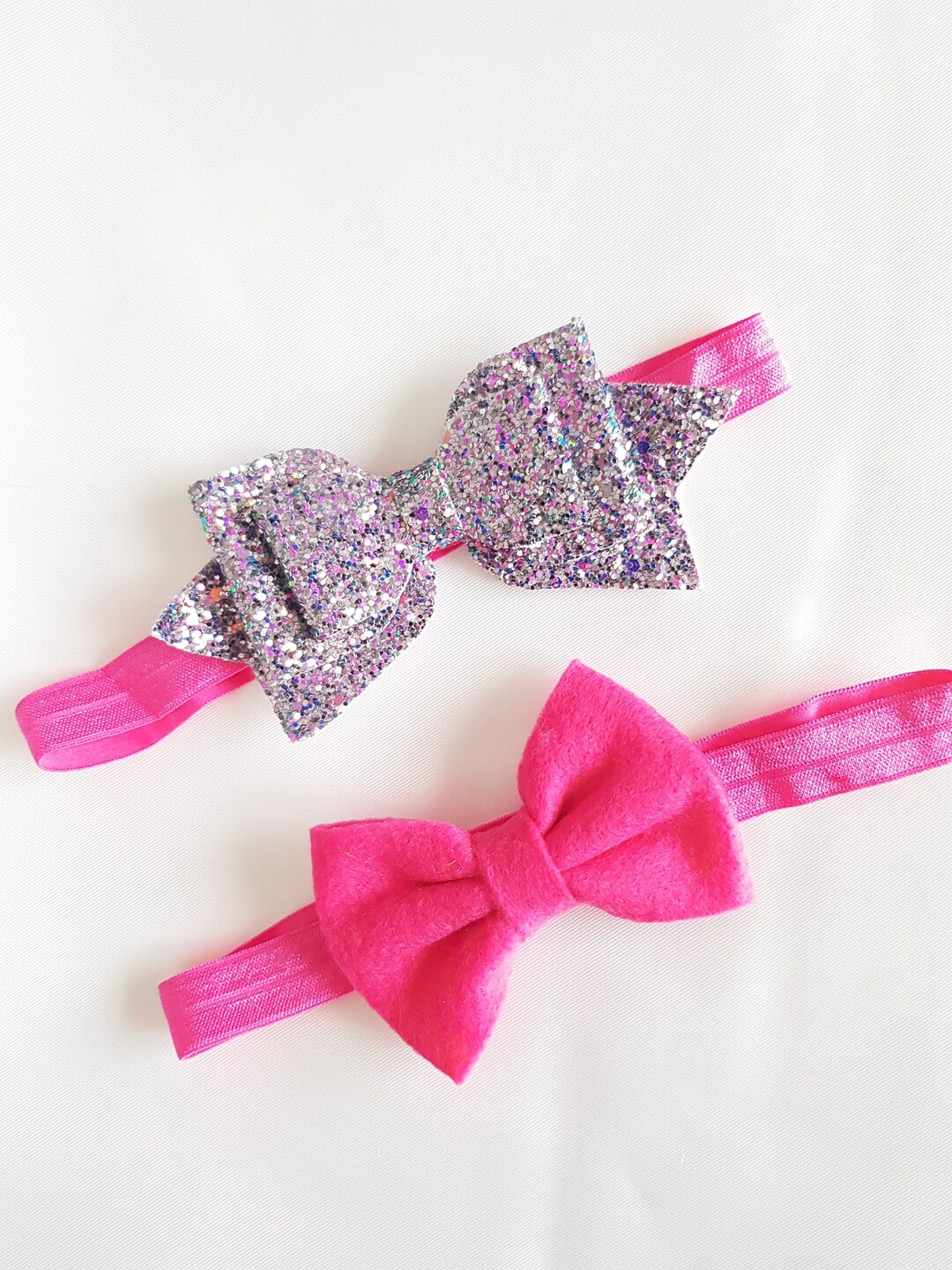 2 Pack Baby Pink Glitter Headband, Elastic Headbands, Baby Shower Gifts