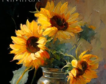 Sunflowers Oil Painting - Flower Wall Art Print, Still Life Floral Decor, Fine Art Print Flower Wall, Flower wall art, Flower wall art print