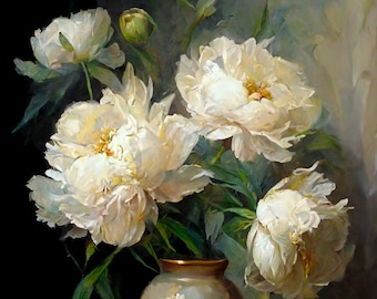 Peonies Oil Painting - Flower Wall Art Print, Still Life Floral Decor, Fine Art Print Flower Wall, Flower wall art, Flower wall art print