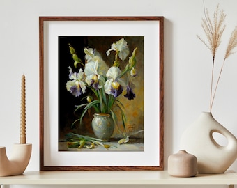 Iris Pittura ad olio - Flower Wall Art Print, Still Life Floral Decor, Fine Art Print Flower Wall, Flower wall art, Flower wall art print