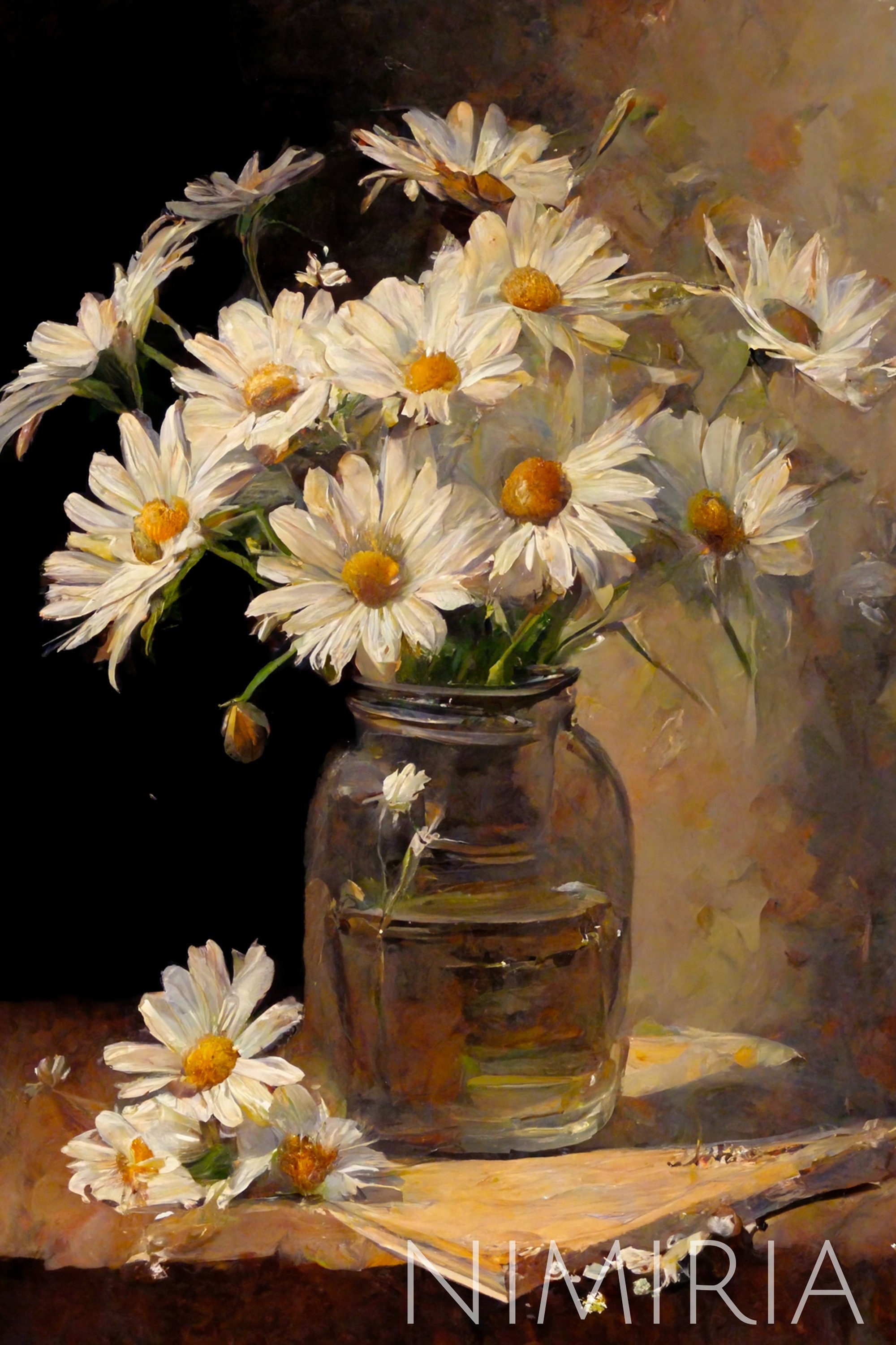 Daisies Oil Painting - Flower Wall Art Print - Still Life Floral Decor ...