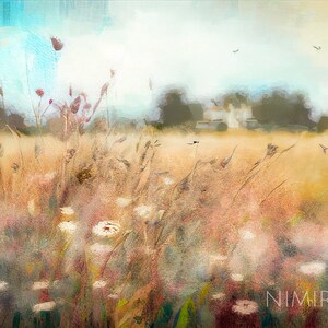 Printable Wildflower Field Landscape Oil Painting, Vintage Landscape Art Print, Country Field Wall Art Digital Download, Vintage art, Rural