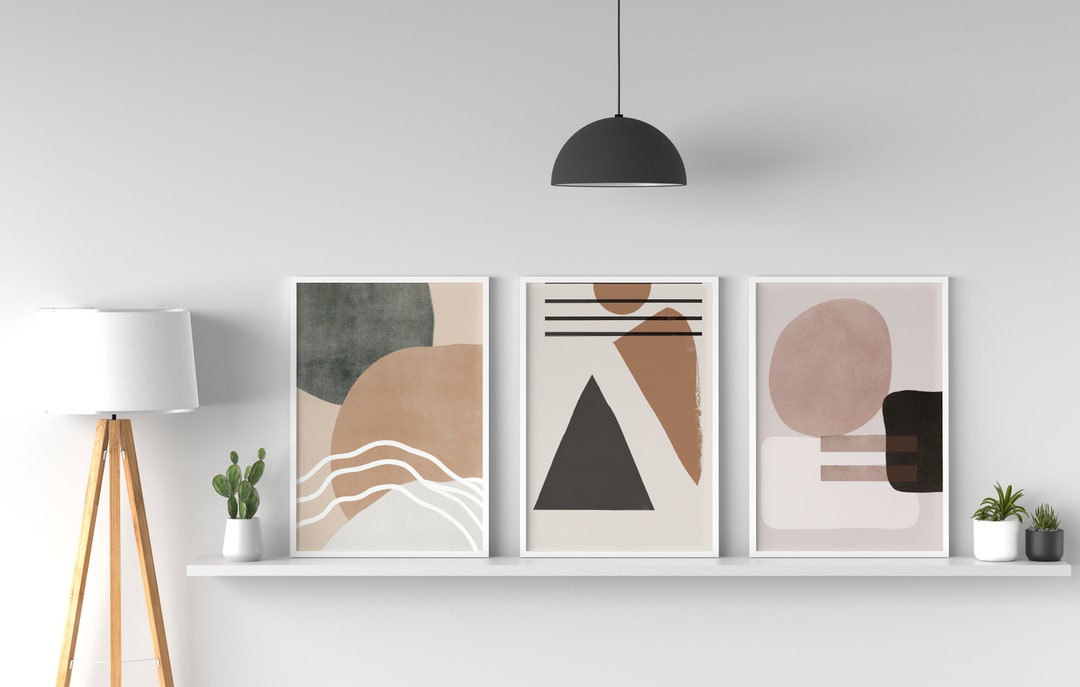 Set of 3 Simple Abstract Nordic Art Prints - Neutral Minimalist Digital ...