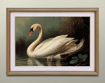 Antique Painting, Swan Printable Animal Print, Wall decor printable art, Rustic wall decor, Victorian art, Printable home decor, Shabby chic