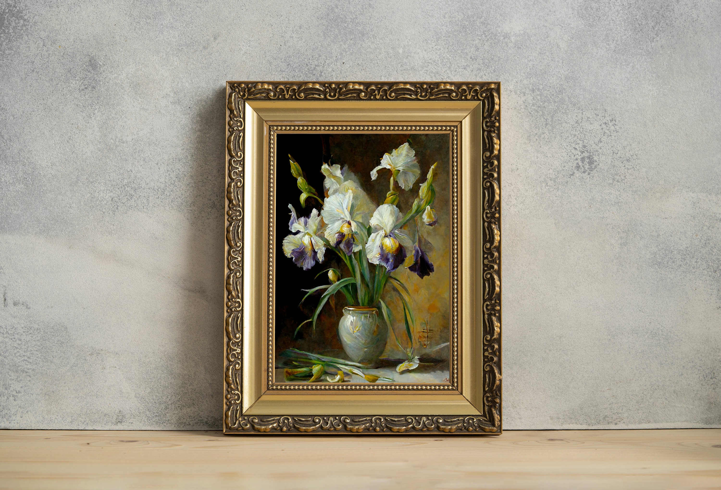 Iris Oil Painting Flower Wall Art Print, Still Life Floral Decor, Fine ...
