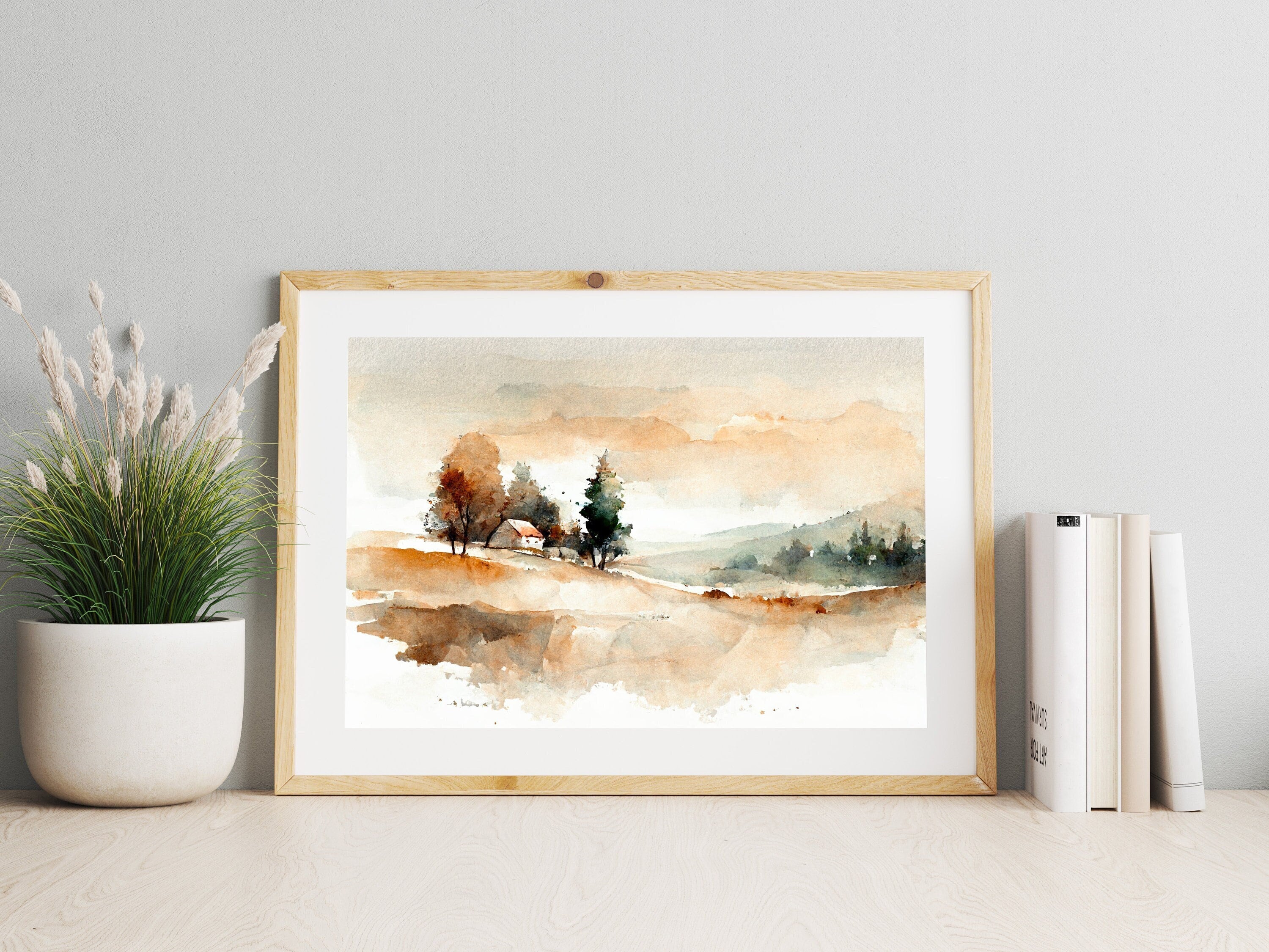 Printable Watercolor Field Painting Landscape Vintage - Etsy