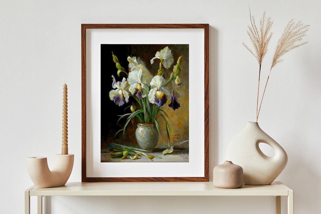 Iris Oil Painting - Flower Wall Art Print, Still Life Floral Decor ...