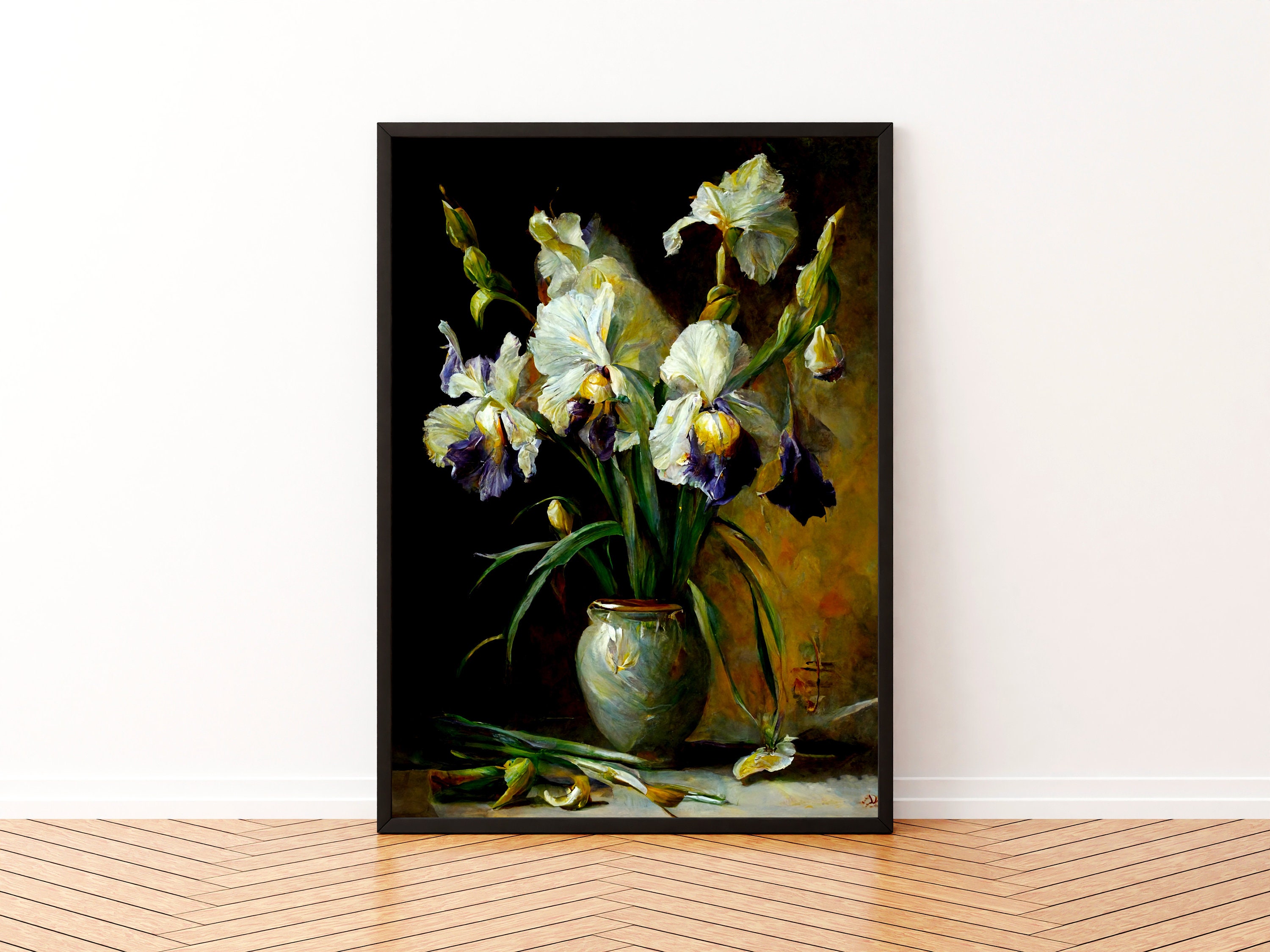 Iris Oil Painting - Flower Wall Art Print, Still Life Floral Decor ...