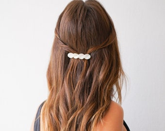 Small braided white acetate barrette, white romantic boho barrette, fine acetate hair accessory, elegant and modern