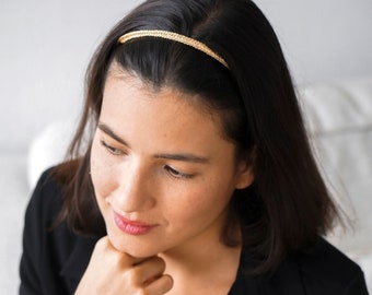 Fine headband of braided threads, headband of braided golden metallic threads, wedding headband, minimalist tiara, bohemian women's accessory