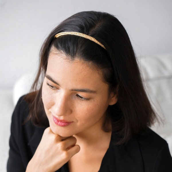 Fine headband of braided threads, headband of braided golden metallic threads, wedding headband, minimalist tiara, bohemian women's accessory