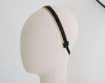 Headband, golden headband, angel, black. Silver, black and gold crystals, festive headband, headband with crystals, 20s headband