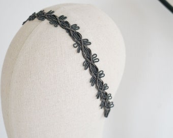 Gray headband embroidered in suede, modern woman headband, hair accessory, braid, summer hair band,