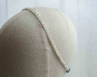 Headband, headband with white seed beads, beige crystals, festive headband, headband with crystals, wedding headband