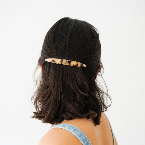 Barrette écaille beige ou marron, accessoire fin géométrique bohème, simple, marron, Barrette en acetate marron et beige.