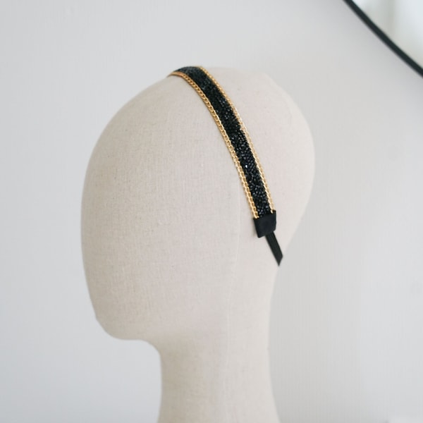 Headband, golden headband, angel, black. Silver, black and gold crystals, festive headband, headband with crystals, 20s headband