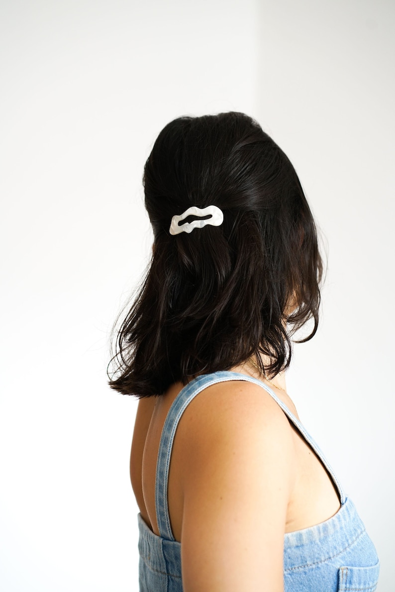 Cloud barrette in mother-of-pearl white acetate, Modern barrette, Nordic style, hair barrette, head accessories image 1