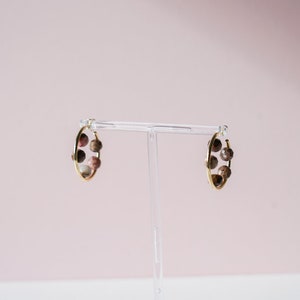 Hoop earrings 14K Gold Plate with 5 Natural Pink Stones Perfect for summer, modern, minimalist accessory image 3