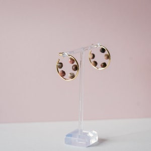 Hoop earrings 14K Gold Plate with 5 Natural Pink Stones Perfect for summer, modern, minimalist accessory image 2