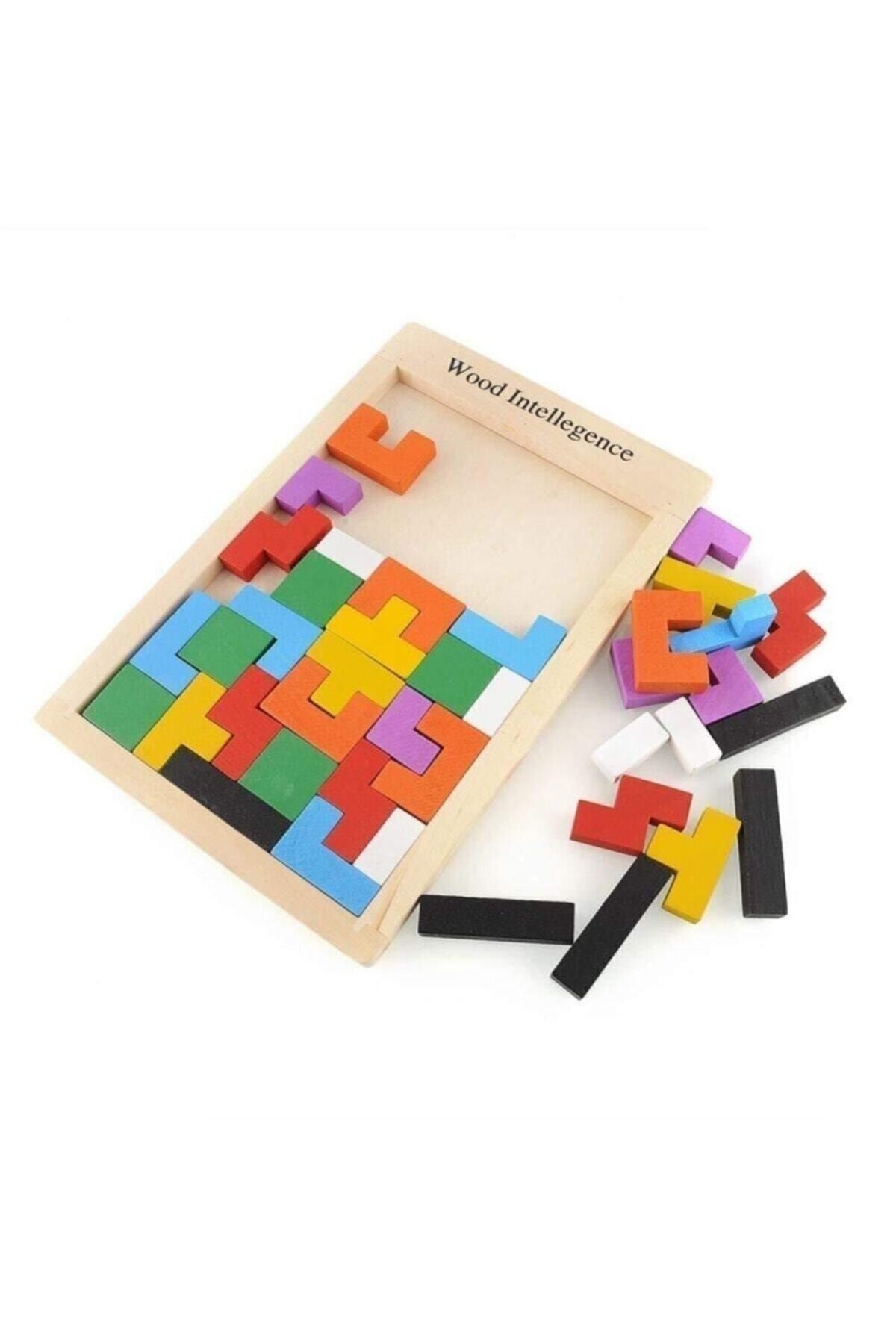 USATDD Wooden Tetris Puzzle Tangram Jigsaw Brain Teasers Toy Building Blocks  Game Colorful Wood Puzzles Box Educational Gift For Kids 40 Pcs 